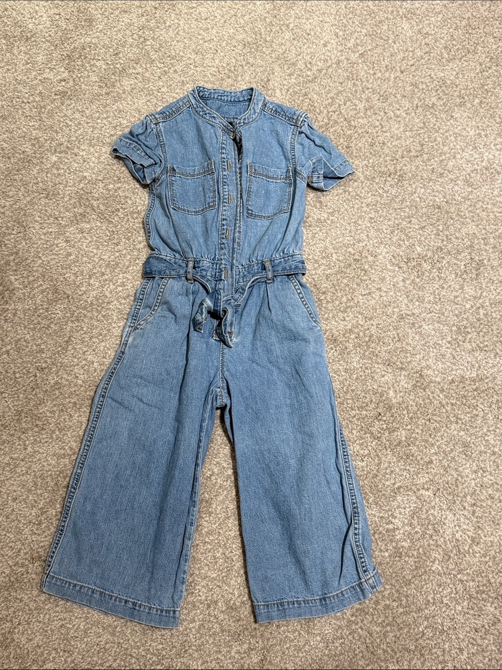 Wide-Leg Denim Jumpsuit - Light Blue